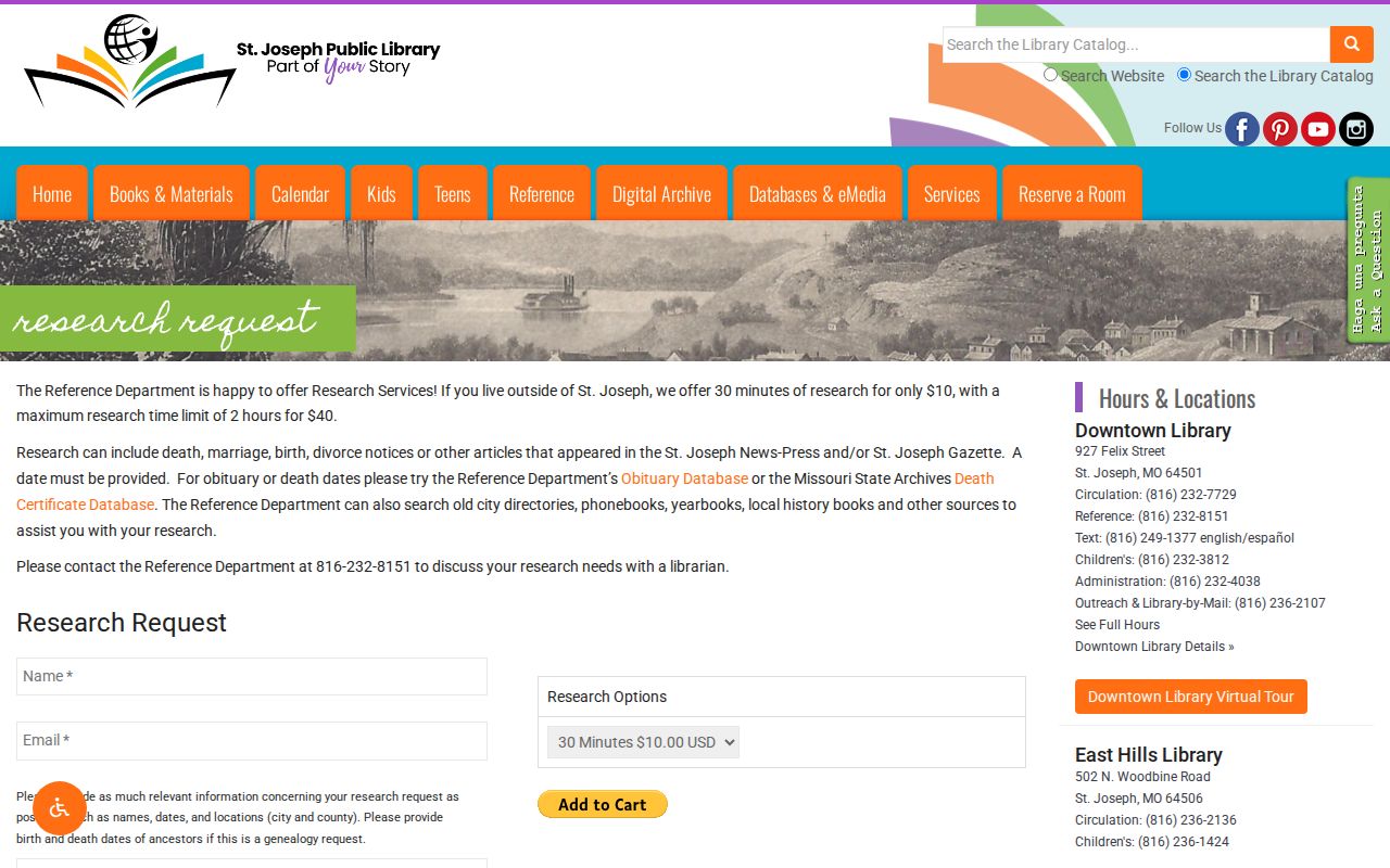 St. Joseph city directory library research request form